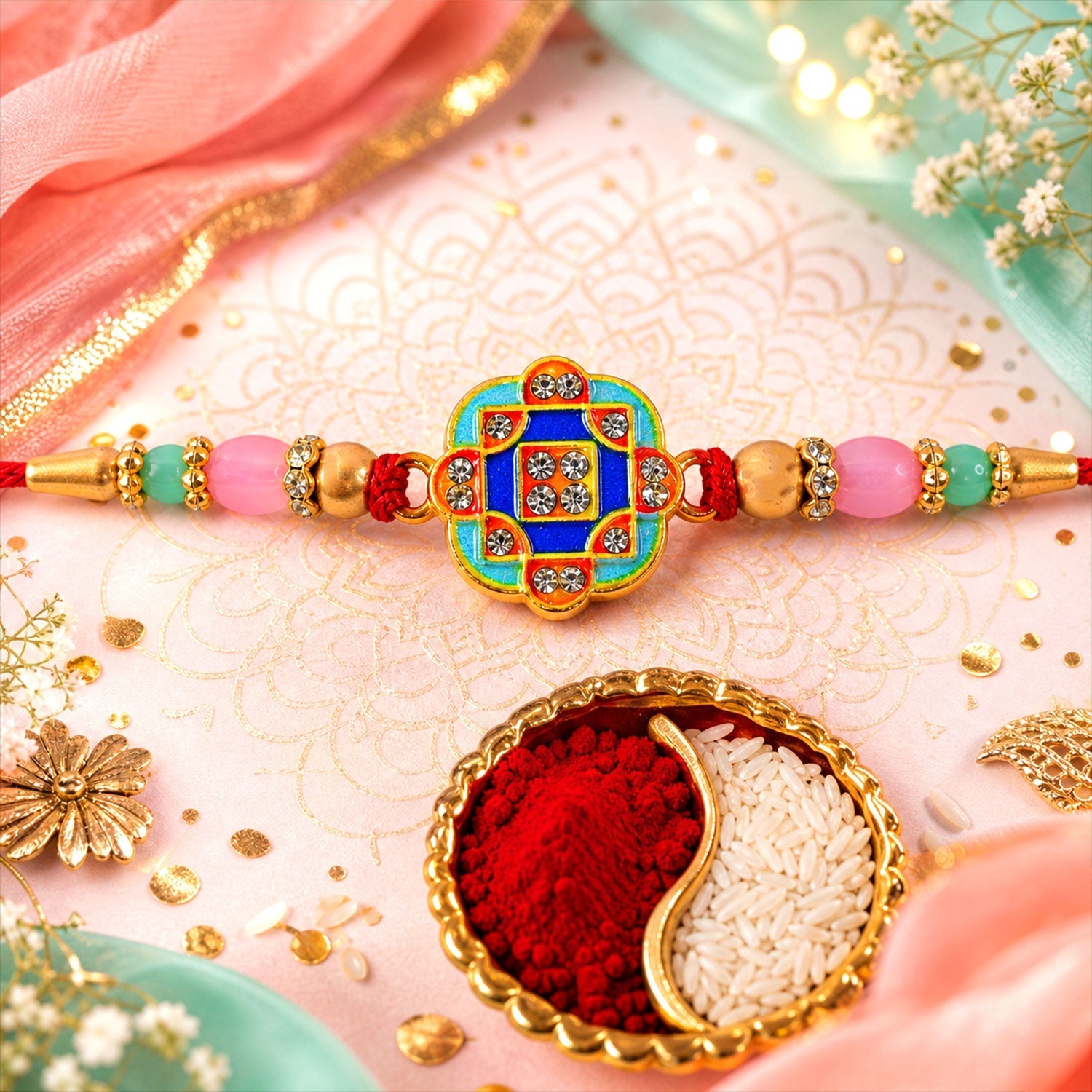 Rakhi for Brother Geometric Stone Studded Designer Rakhi (5pcs)
