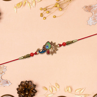 Peacock Rakhi, Vibrant Enamel & Beadwork Design (10pcs)