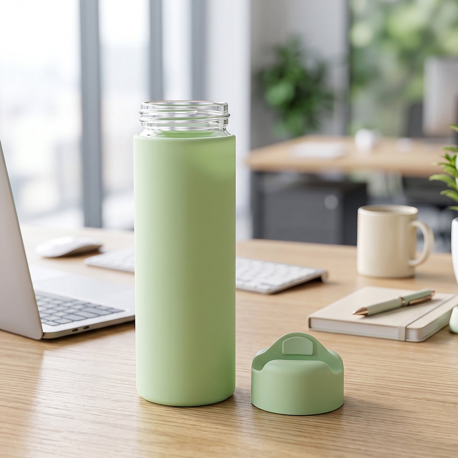 400 ML Glass Water Bottle with Silicone Sleeve for Gym Office (1 Pc)
