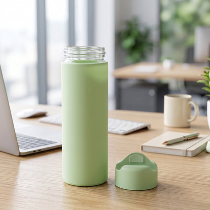 400 ML Glass Water Bottle with Silicone Sleeve for Gym Office (1 Pc)