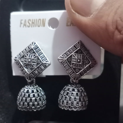 Oxidized Silver Floral Jhumka Earrings for Women – Traditional Ethnic Designer Jewelry