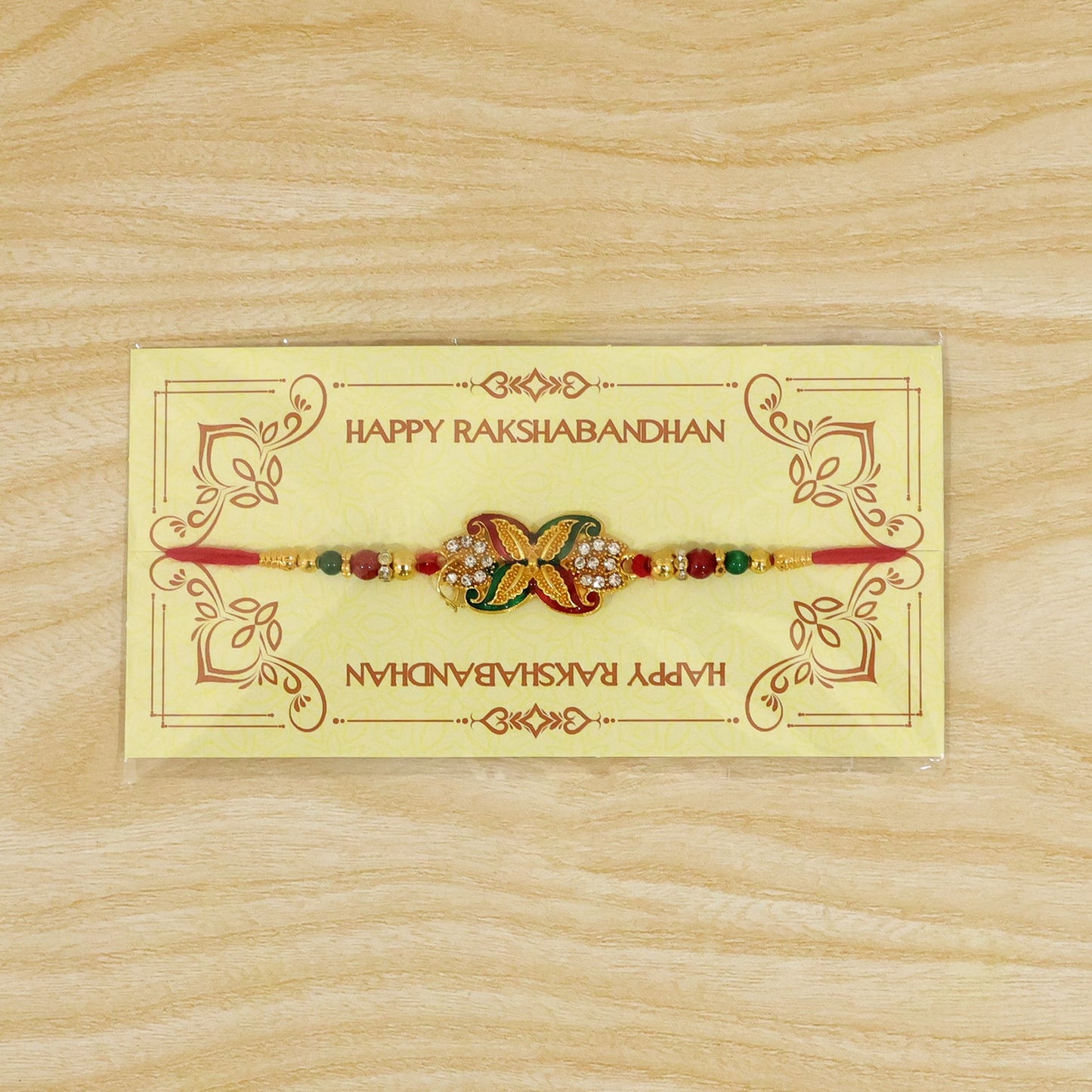 Bead Rakhi with Golden Flower Motif Elegant & Festive Sibling Gift (10pcs)