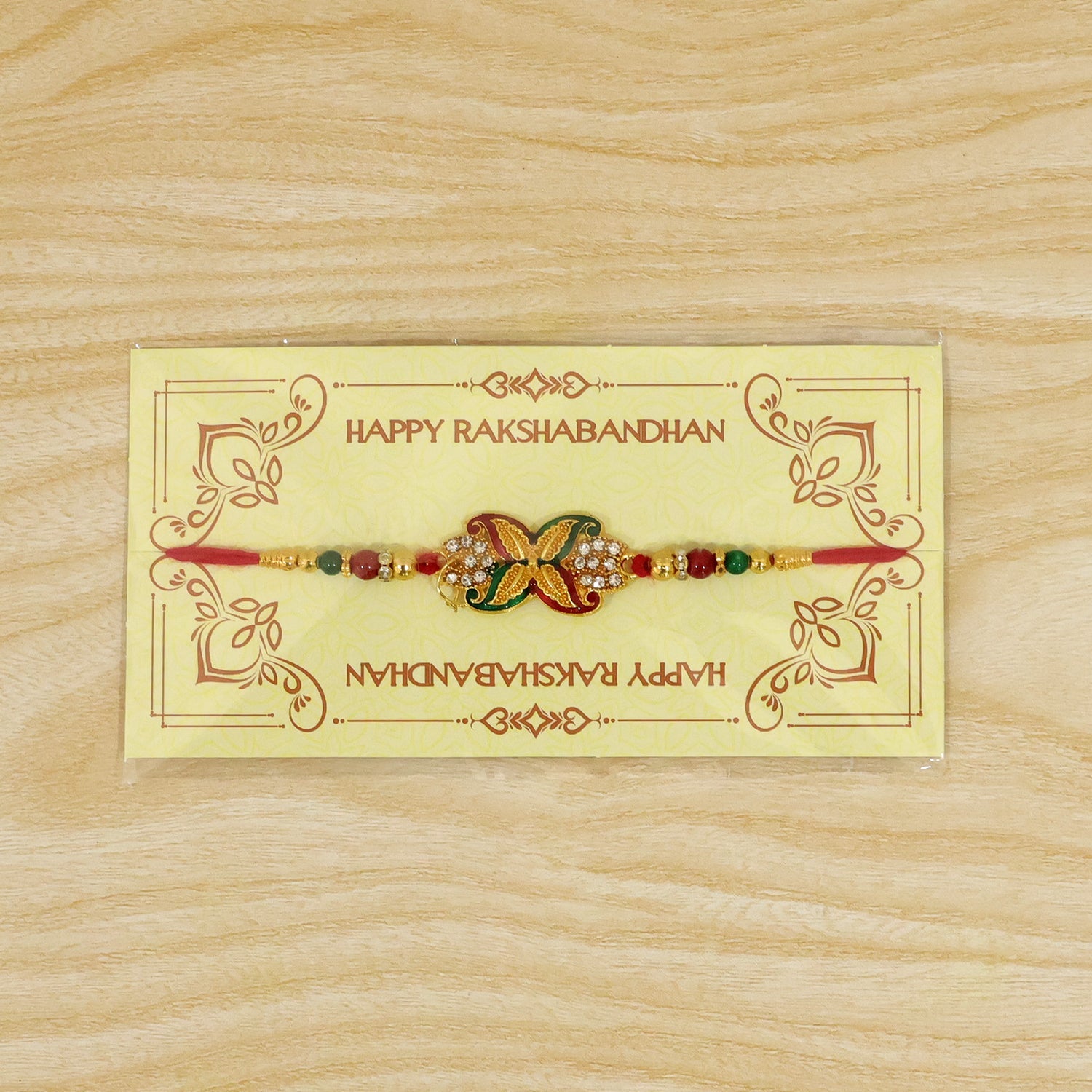 Bead Rakhi with Golden Flower Motif Elegant & Festive Sibling Gift (5pcs)