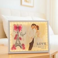 Romantic Paris-Themed LED Photo Frame with Eiffel Tower & Rose Art | Warm Light Illuminated Couple Picture Frame for Anniversary, Wedding & Valentine Gift | USB Powered Tabletop Love Photo Lamp for Bedroom & Home Decor