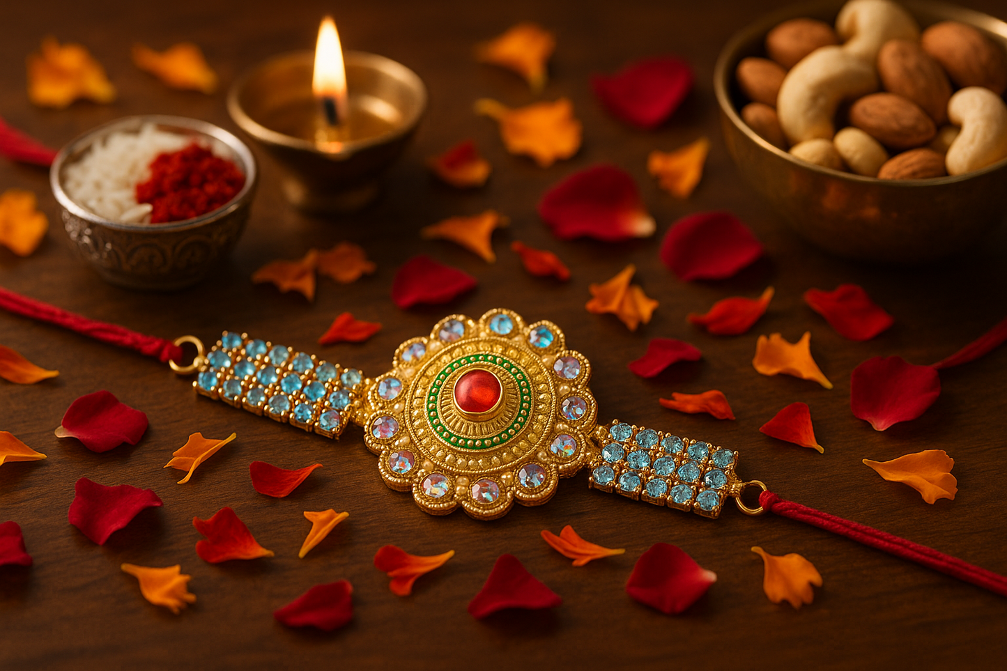 Kundan Rakhi Handcrafted Multicolor Stone Design for Brothers (5pcs)