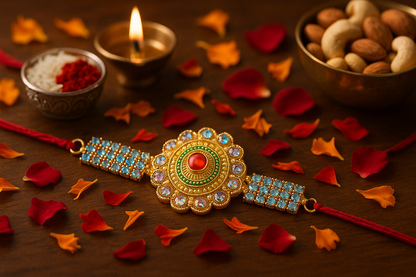 Kundan Rakhi Handcrafted Multicolor Stone Design for Brothers (5pcs)