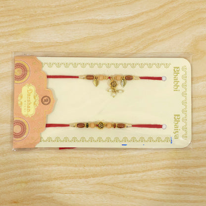 Traditional Om Couple Rakhi Set with Rudraksha Crystal Beads
