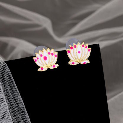 Delicate Lotus Design Necklace Set with Pink and White Enamel