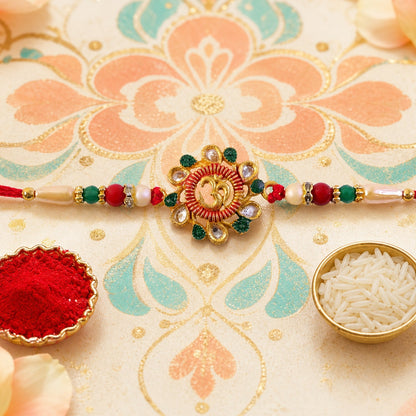 Om Motif Beaded Designer Rakhi for Raksha Bandhan Puja Wear (5pcs)