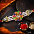 Multicolor Pearl Floral Rakhi with Jewel Center and Bright Festive Gifting Elegance