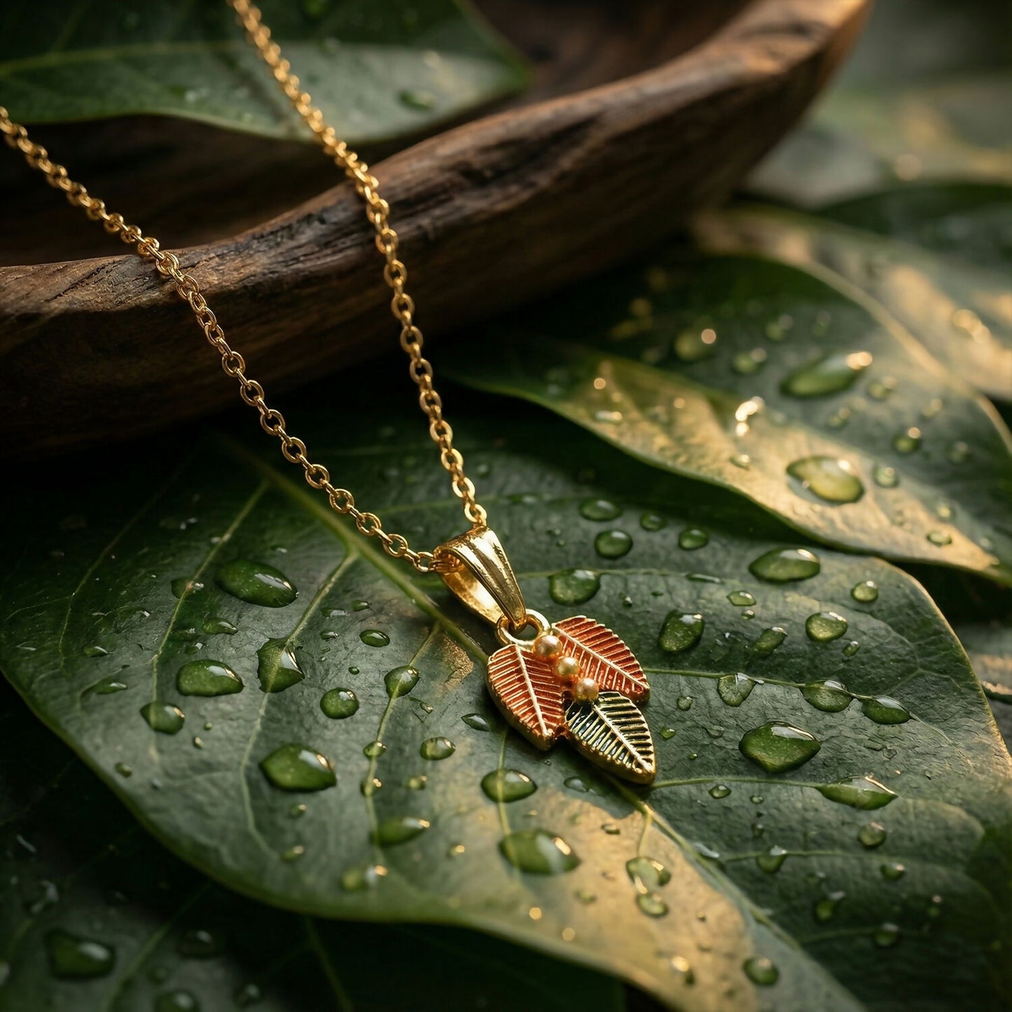 Traditional Leaf Design Pendant Necklace with Chain for Women