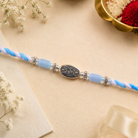 Blue Silver Stone Rakhi with Elegant Bracelet Style and Premium Festive Shine