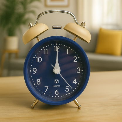 Retro Twin Bell Loud Alarm Clock for Bedroom | Blue Vintage Table Clock | Quartz