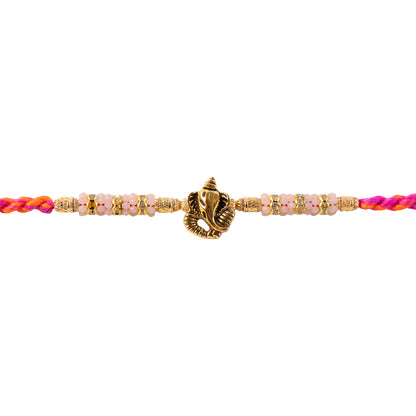 Silver Tone Designer Rakhi with Pastel Beads and Elegant Bracelet Style Finish