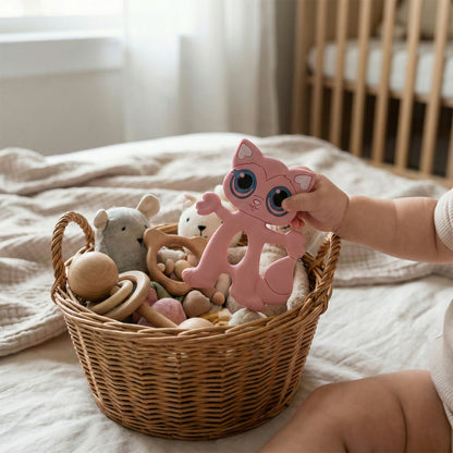 Cute Cat Baby Teether Toy for Soothing Gums with Soft Chewable Surface for Infants