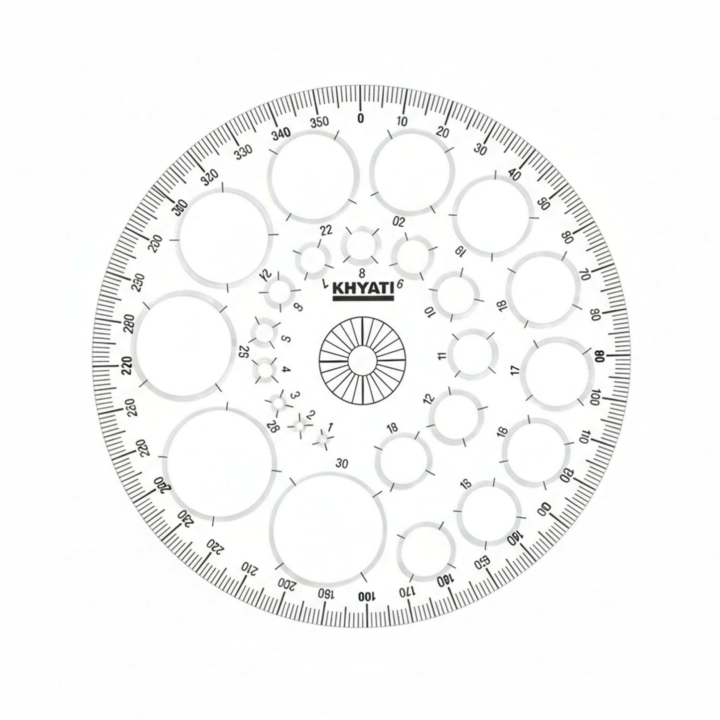 Multipurpose Big Circle Drawing Template Protractor Stencil for Geometry & Design Use (10Pcs)