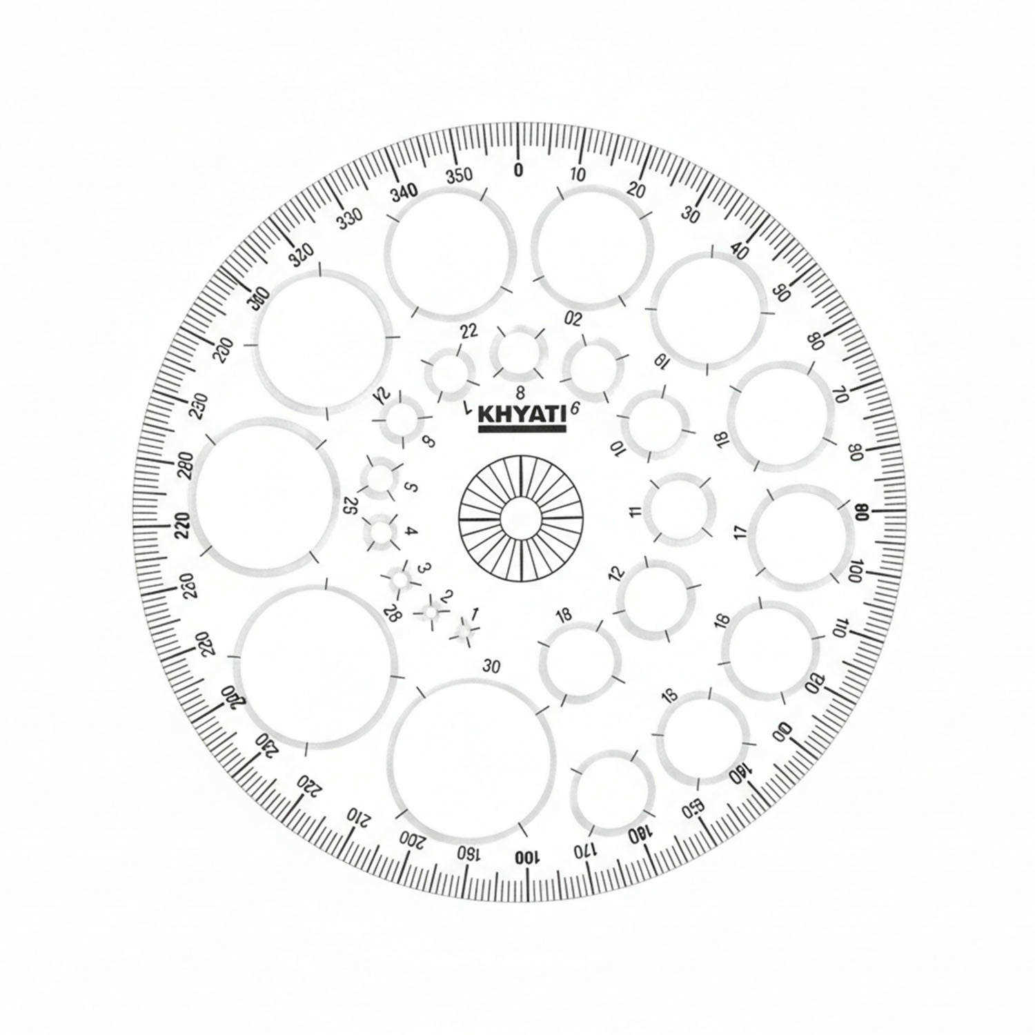 Multipurpose Big Circle Drawing Template Protractor Stencil for Geometry & Design Use (10Pcs)