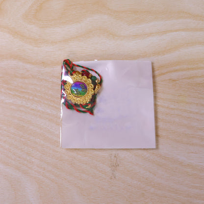 Bold Rakhi featuring Rainbow Devanagari Plaque, bead line and gift style for Gift Use