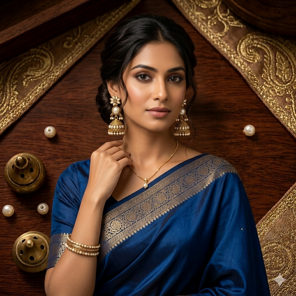 Side view of oxidised pearl jhumka earrings with intricate bird motifs