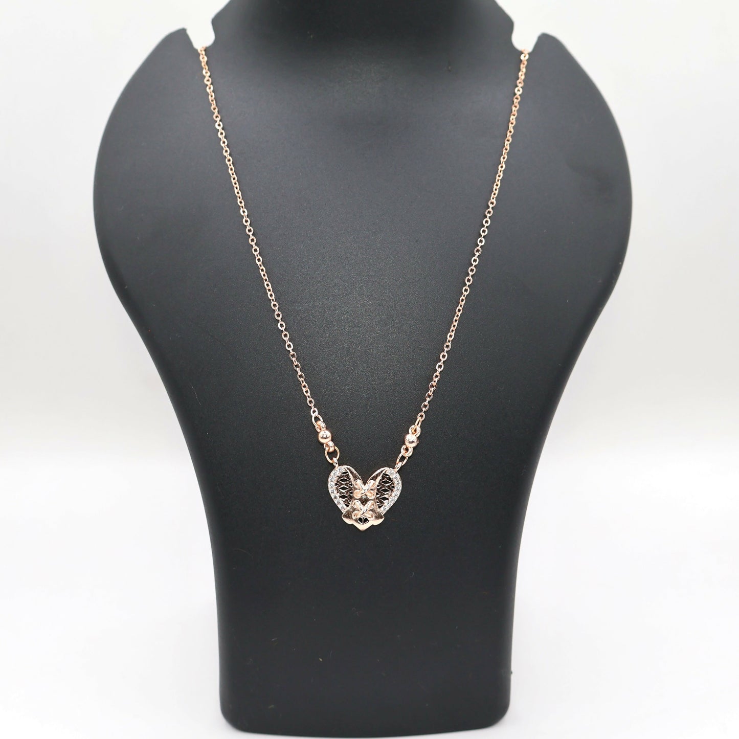 Rose Gold Filigree Heart Pendant Necklace with AD For women and girls