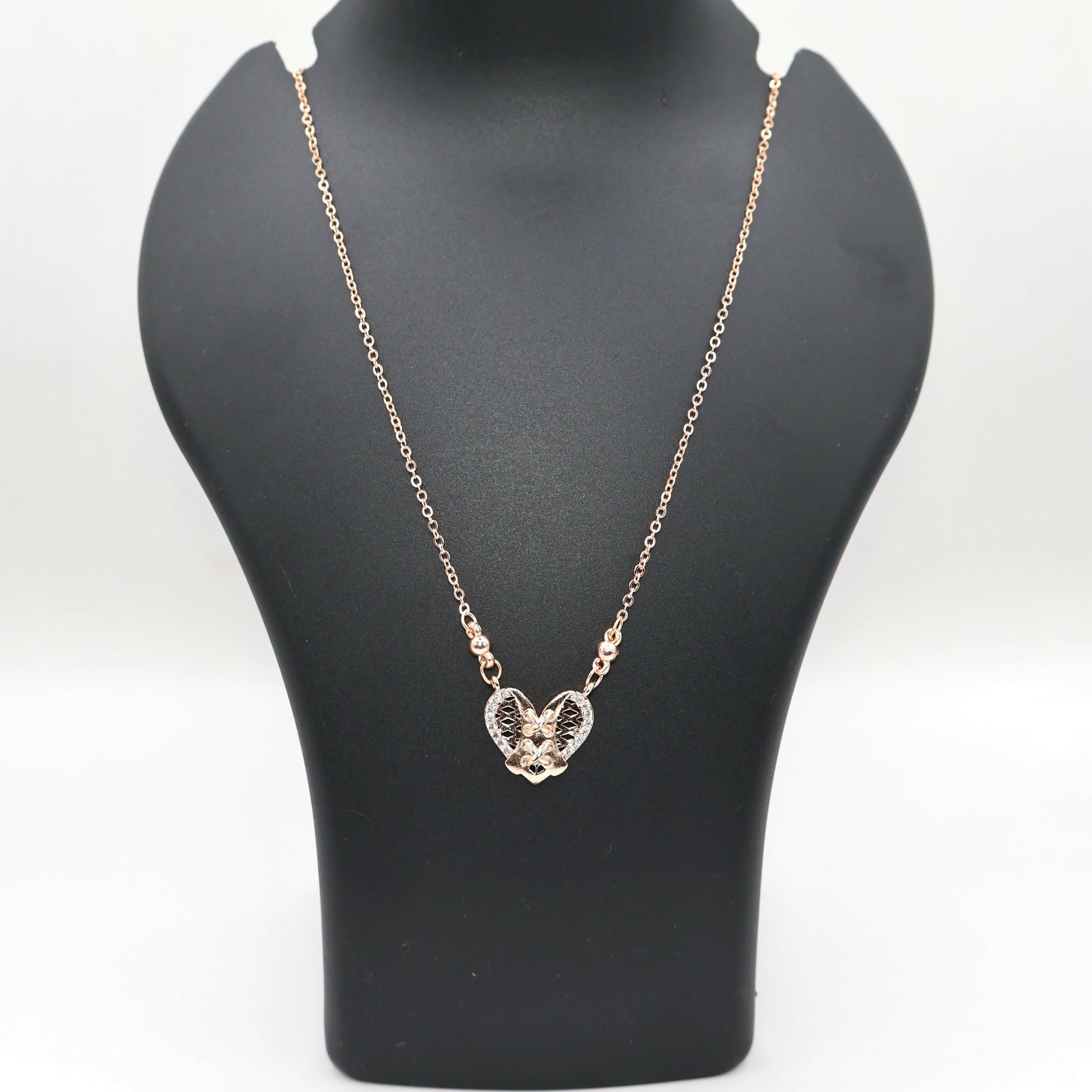 Rose Gold Filigree Heart Pendant Necklace with AD For women and girls