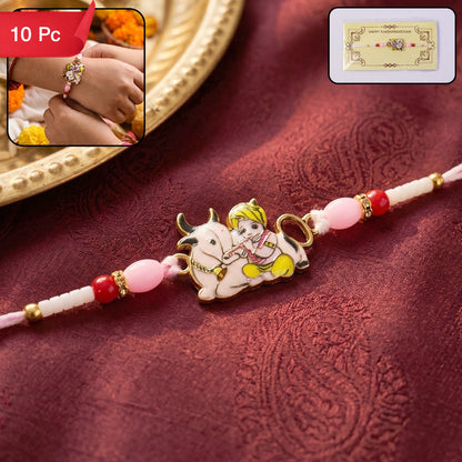 Krishna with Cow Designer Rakhi Traditional & Comfortable for Brother (10pcs)