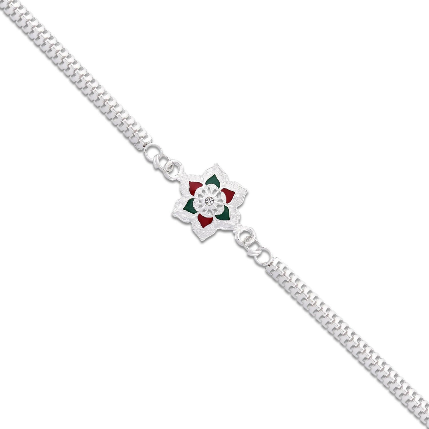Close-up of silver thread Rakhi symbolizing brother's strength and pride
