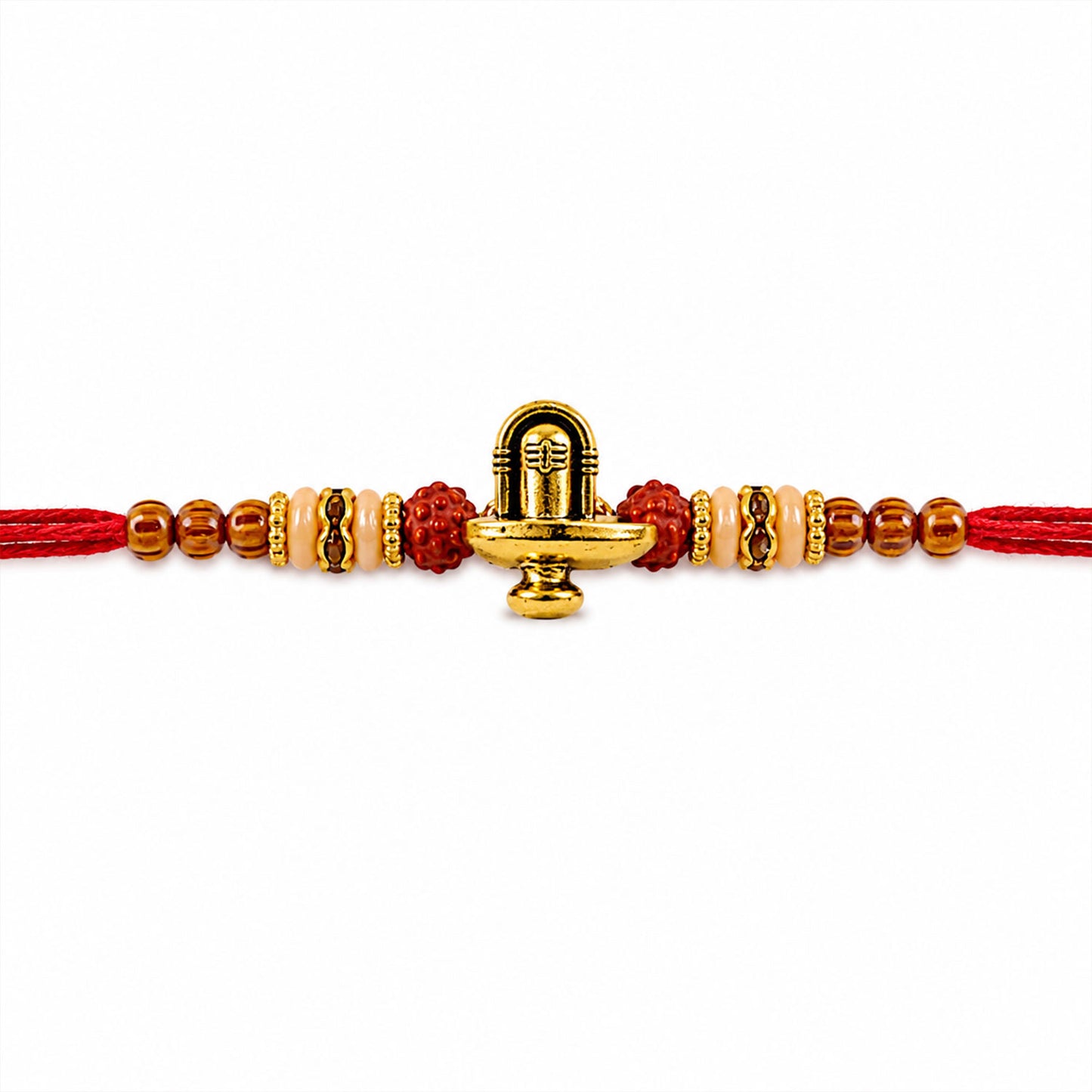 Lord Shiva Shivling Trishul Devotional Rakhi with Golden Temple Centre and Red Thread