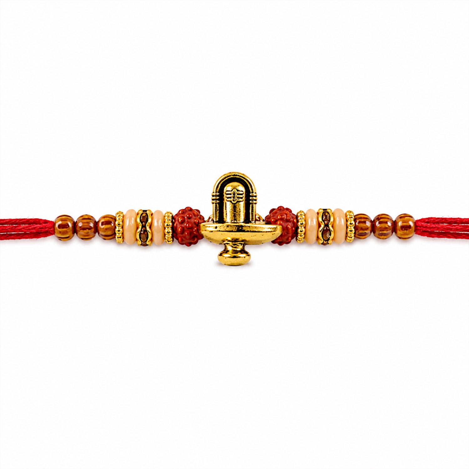 Lord Shiva Shivling Trishul Devotional Rakhi with Golden Temple Centre and Red Thread