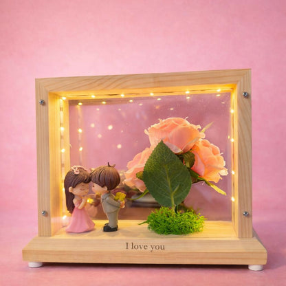 LED Wedding Couple Showpiece with Flower Frame | Decorative Table Lamp (Design may vary)