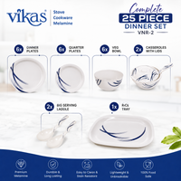Vikas Premium Melamine Dinner Set with Bowls Casseroles and Platter (Set of 25 Pcs)