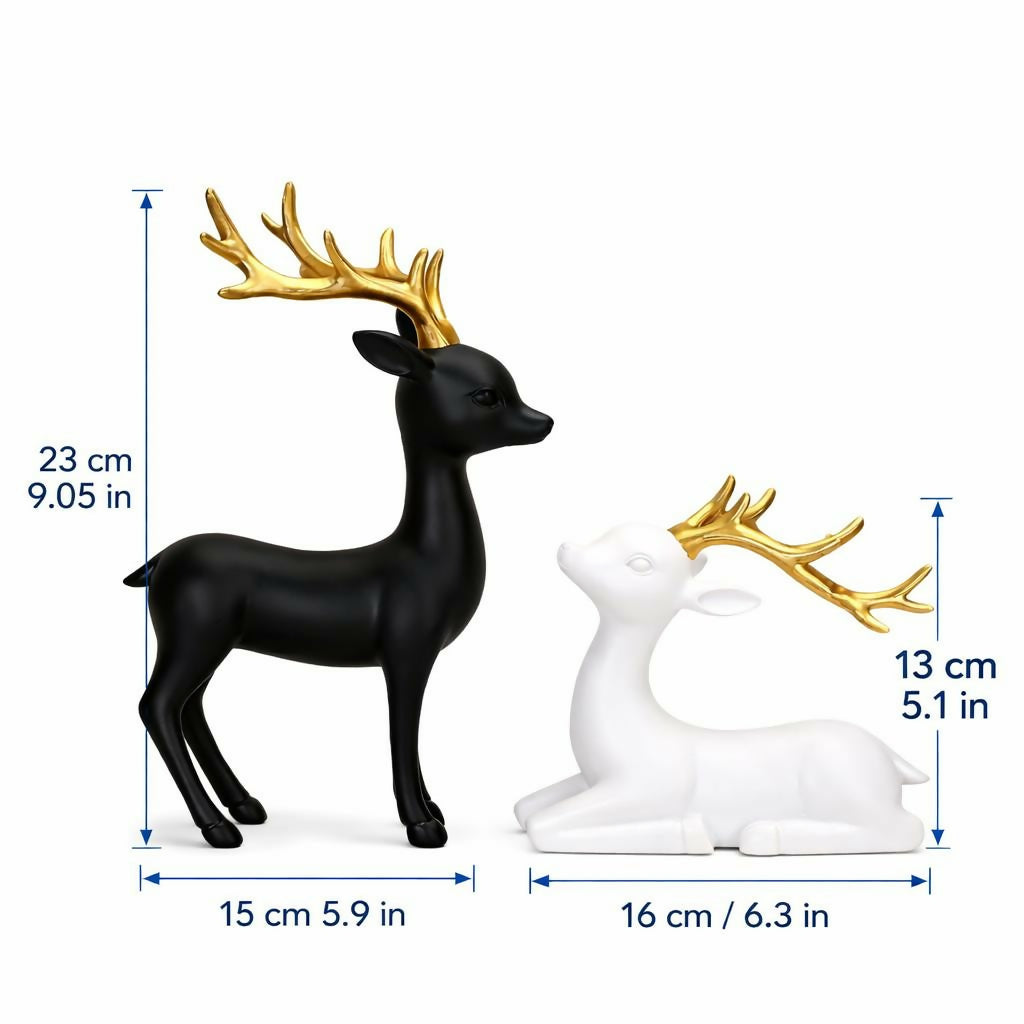 Modern deer showpiece set with contrasting finishes and golden antlers displayed