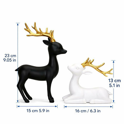 Modern deer showpiece set with contrasting finishes and golden antlers displayed