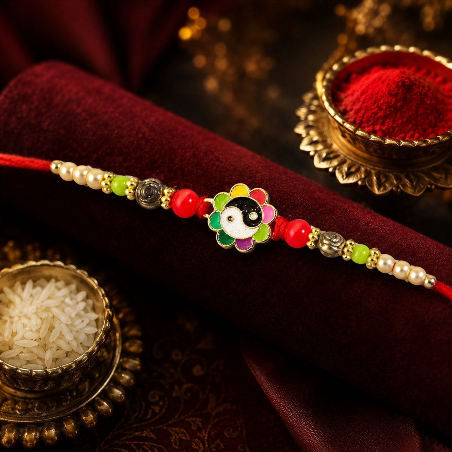 Floral Enamel Pearl Beaded Designer Rakhi for Brother (5pcs)