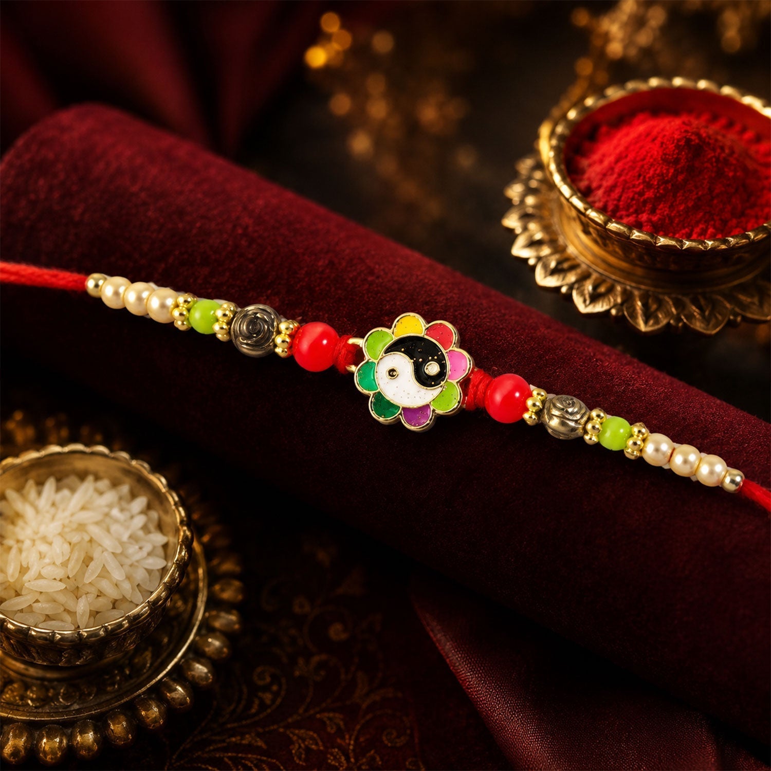Floral Enamel Pearl Beaded Designer Rakhi for Brother (5pcs)