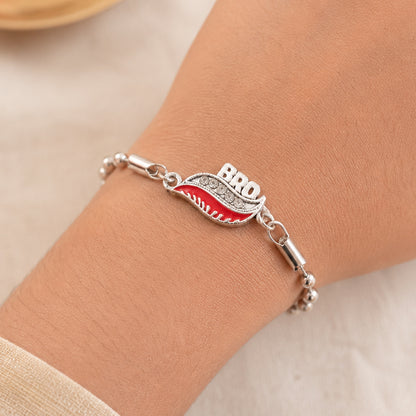 Bro Leaf Crystal Studded Enamel Silver Chain Designer Rakhi