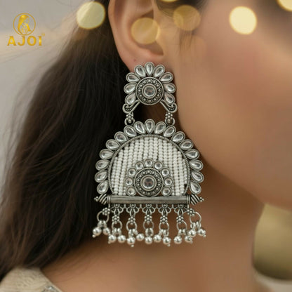 Traditional Oxidized Silver Jeco Chandbali Earrings