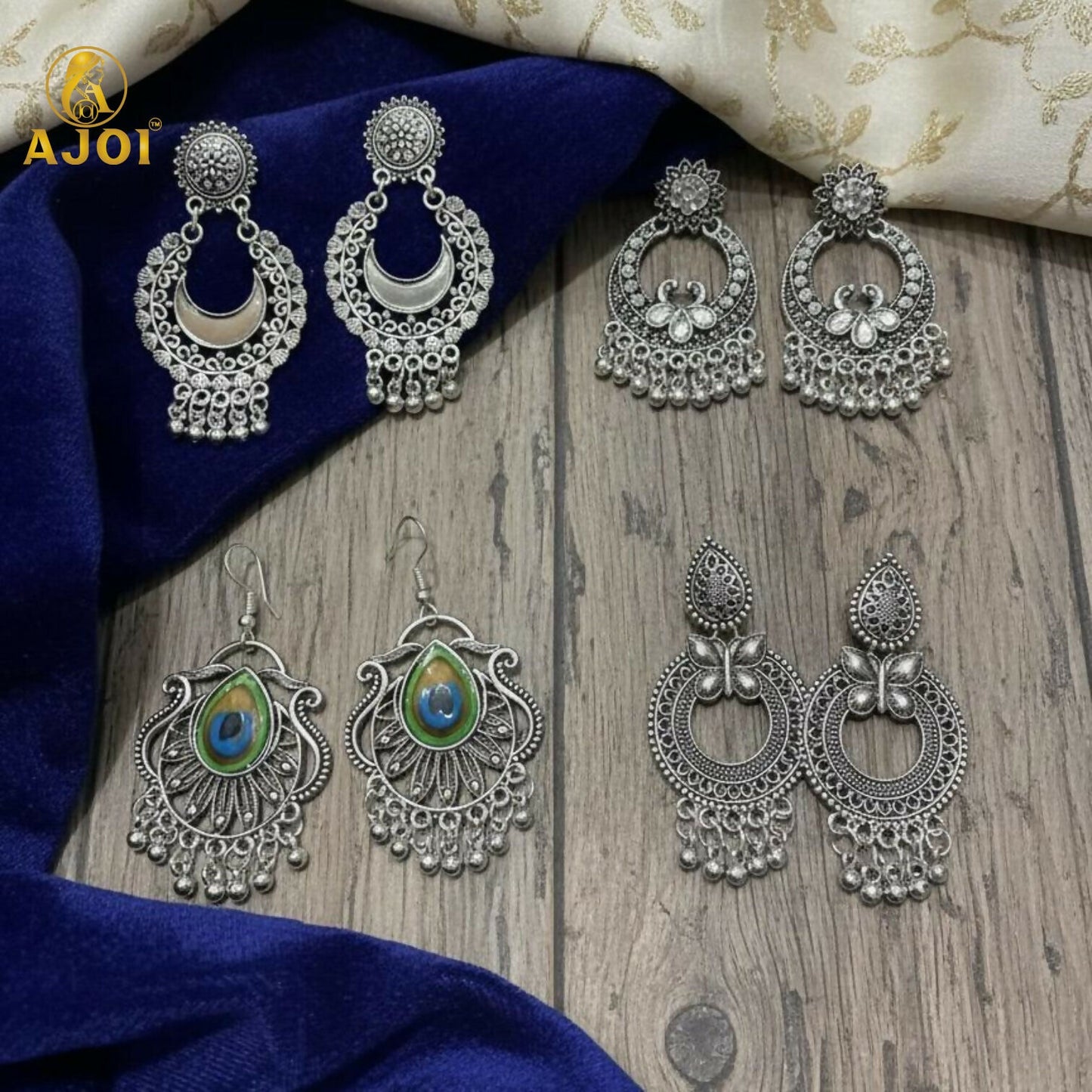 Traditional Oxidised Silver Earrings Combo Set for Women And Girls(PACK OF 4)