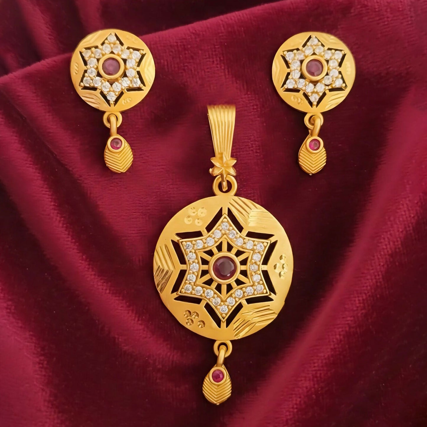 Ad Stone Brass Micro Polish Designer Daily Wear Chain Pendant with matching earrings