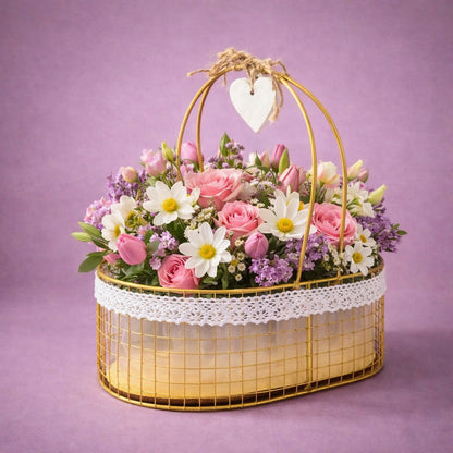 Metal Wire Storage Basket with Handle Fabric Lining Organizer