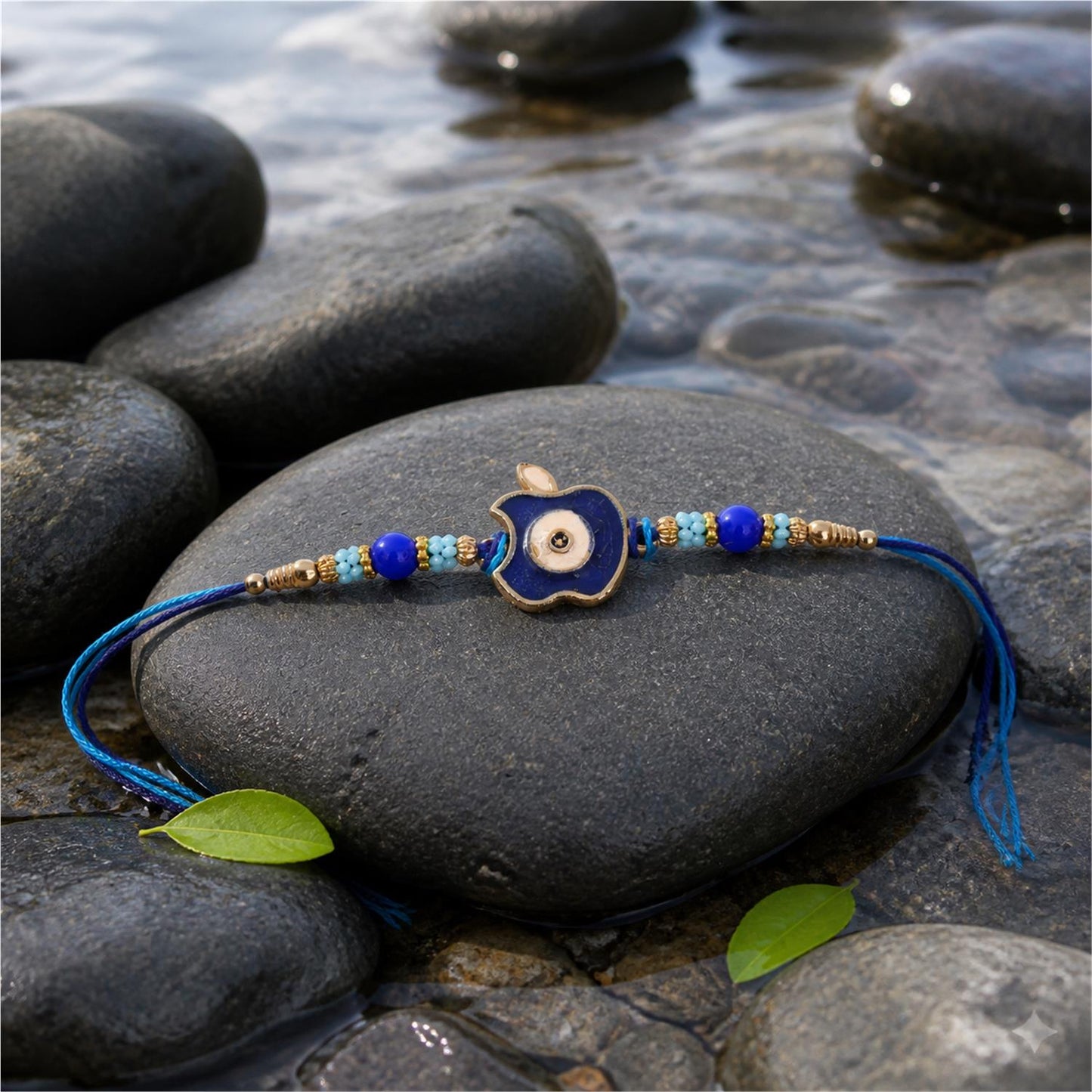 Apple Motif Evil Eye Enamel Blue Bead Traditional Rakhi