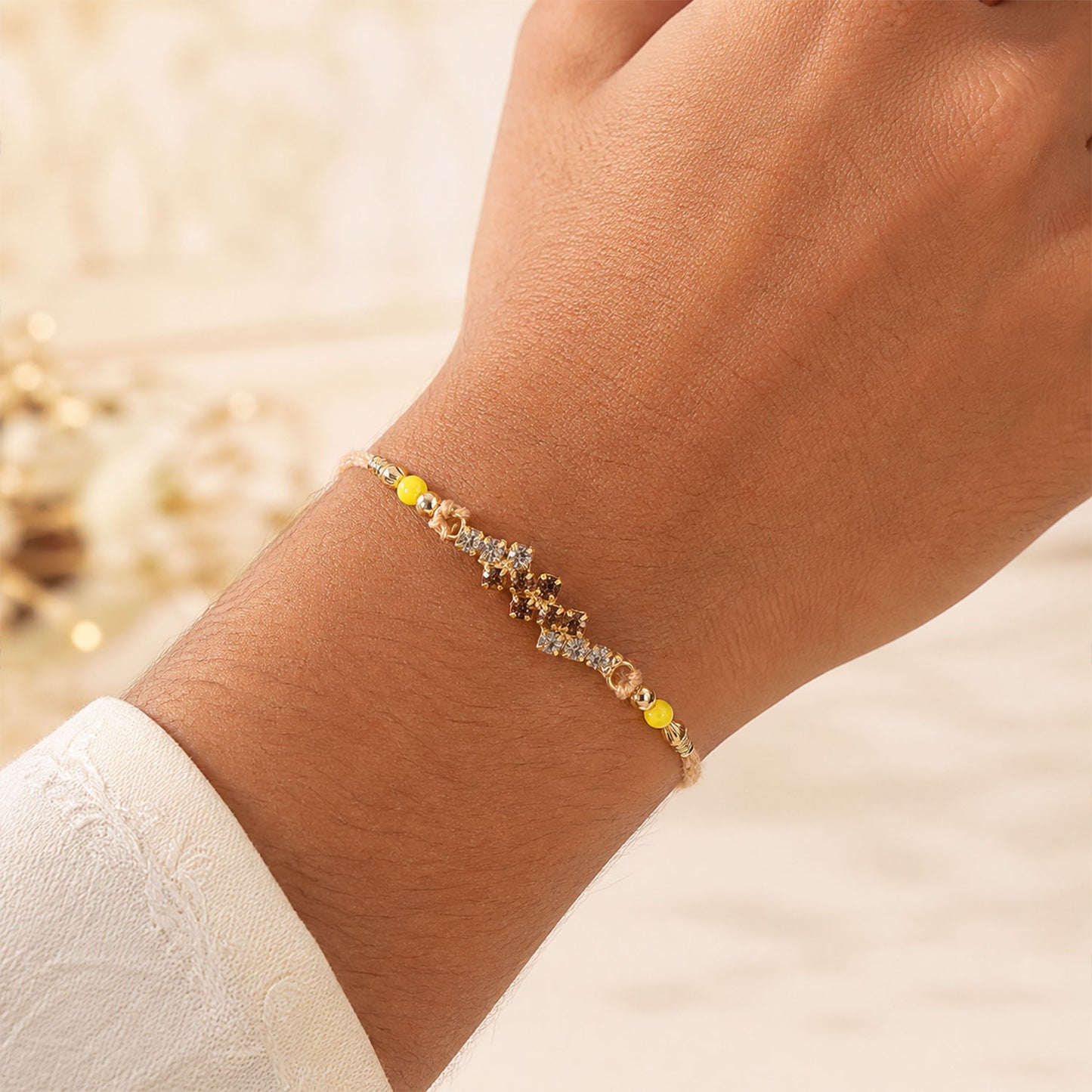 Twin Diamond Cluster Rakhi with AD Sparkle for Brother (Pack of 6)