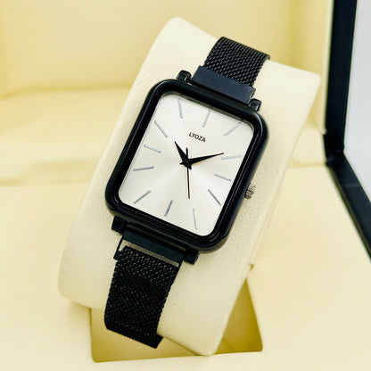 Square Black Case Mesh Strap Analog Watch