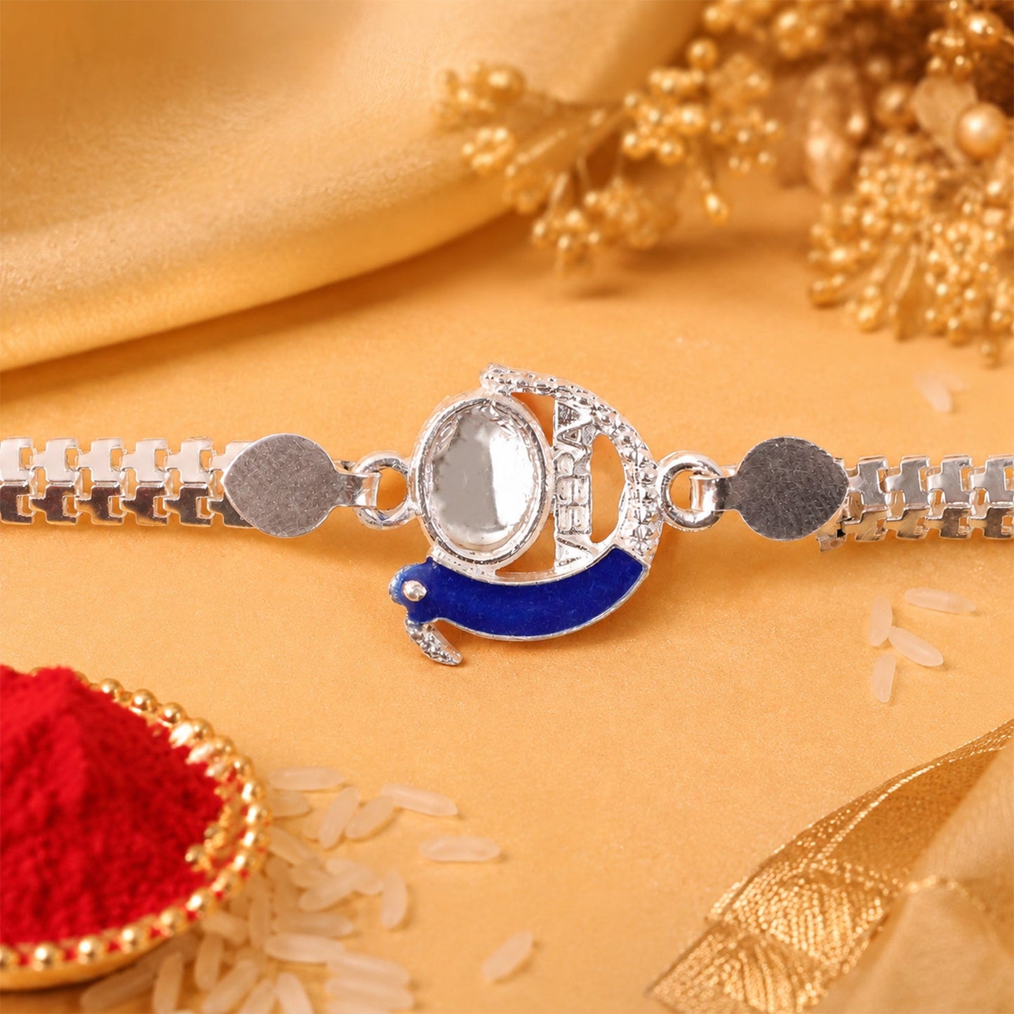 Peacock Rakhi Blue Enamel Silver Design for Brothers (10pcs)
