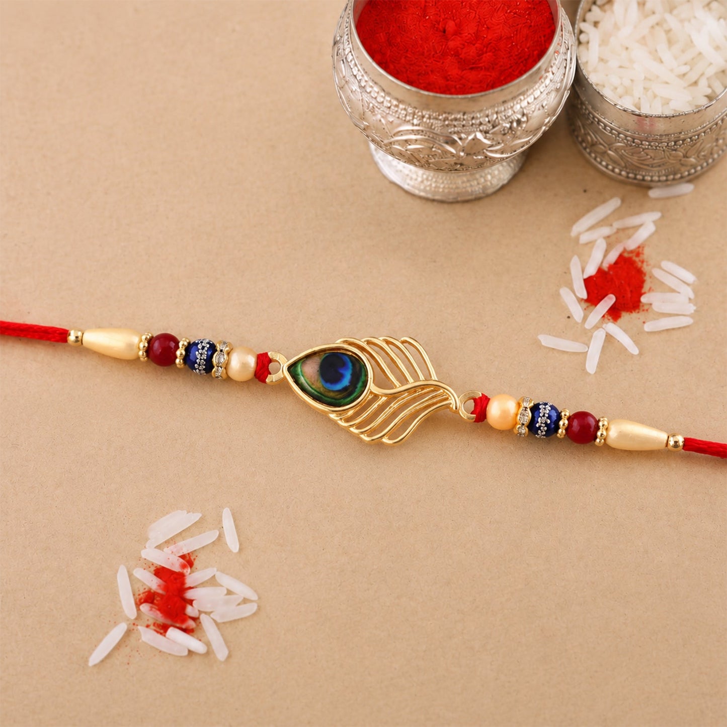 Peacock Rakhi Beaded Design for Brothers, Handcrafted (5pcs)