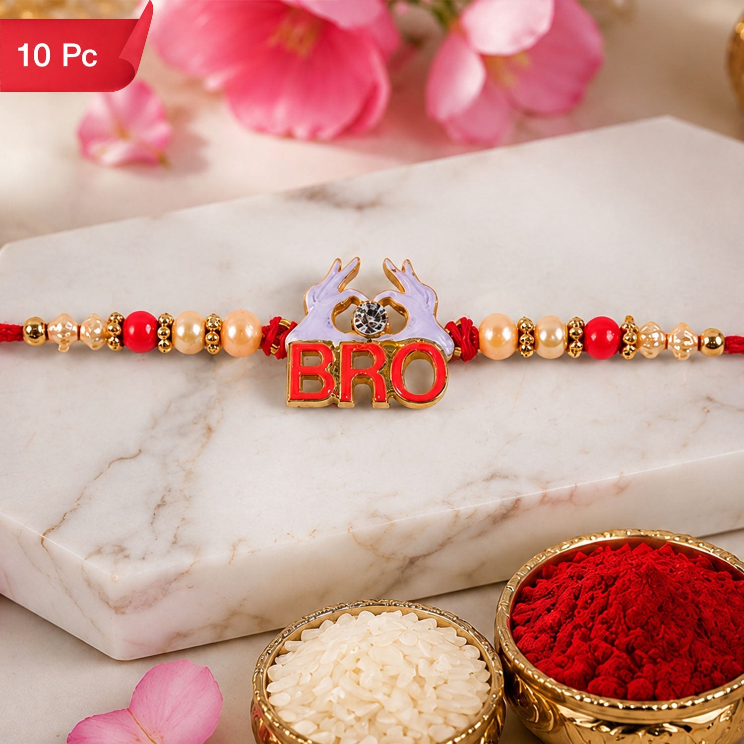 Bro Written Designer Stone-Studded Beaded Rakhi for Brother (10pcs)