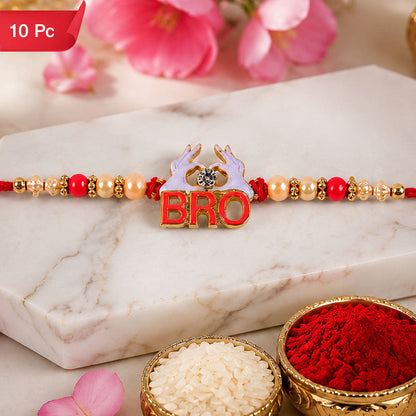 Bro Written Designer Stone-Studded Beaded Rakhi for Brother (10pcs)