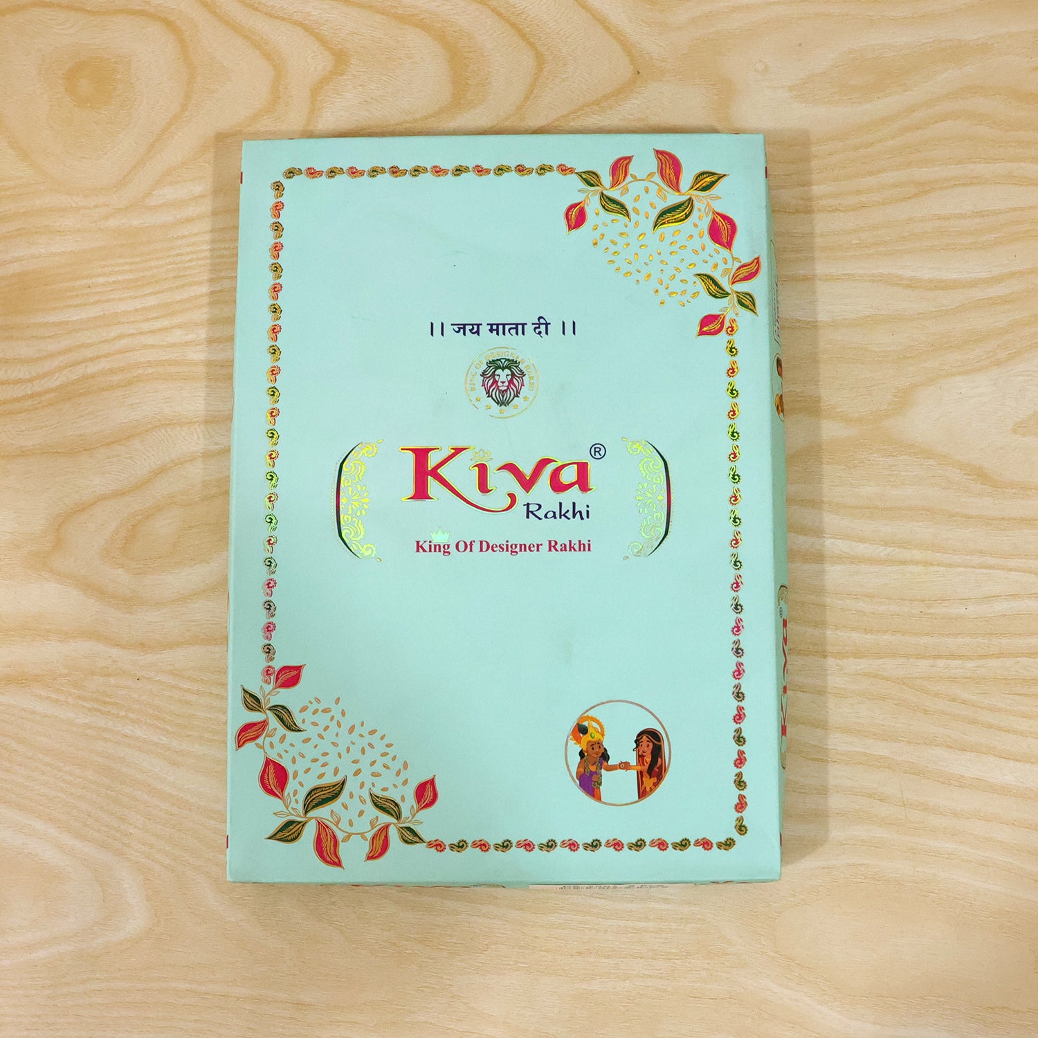 Silver Crown Temple Rakhi with Multicolor Stones, Roli Chawal Coin and Card Gift Packing