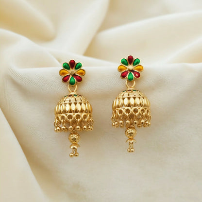 Floral Enamel Gold-Plated Jhumka Earrings