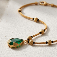 Gold Plated Mangalsutra Necklace with Elegant Green Teardrop Stone Pendant for Women